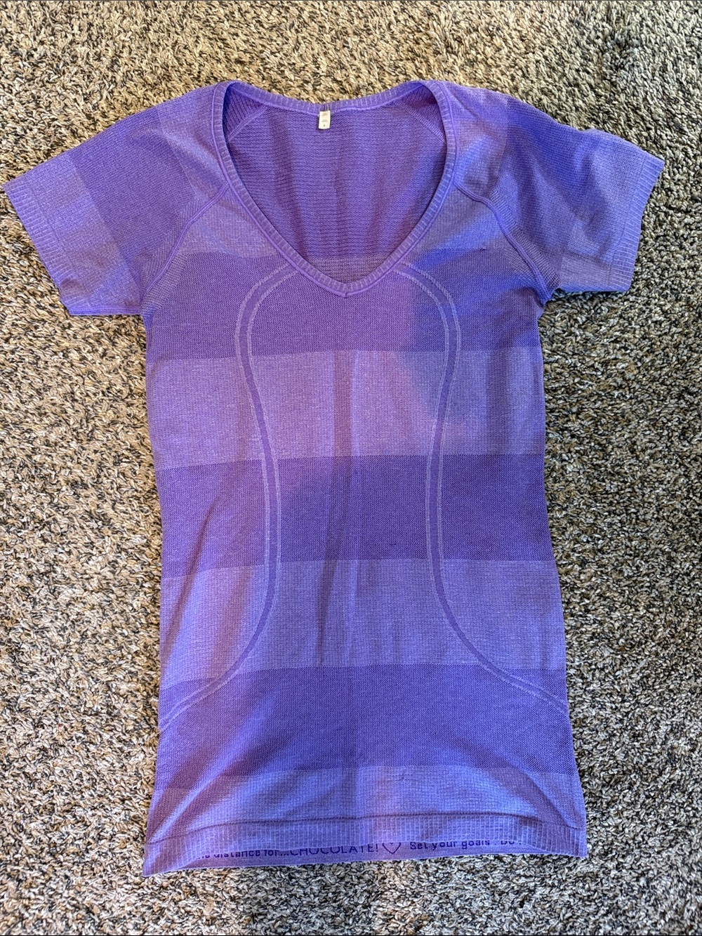 lululemon athletica Striped Purple Short Sleeve V-Neck Top - Picture 2 of 14